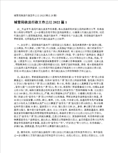 城管局依法行政工作总结2022