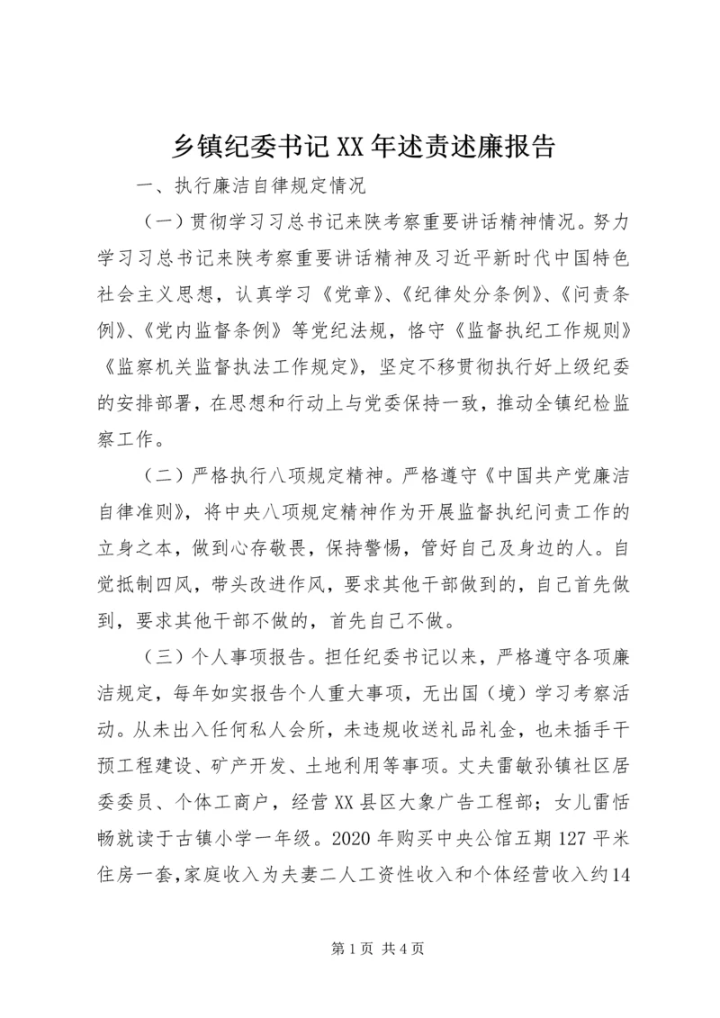 乡镇纪委书记某年述责述廉报告.docx