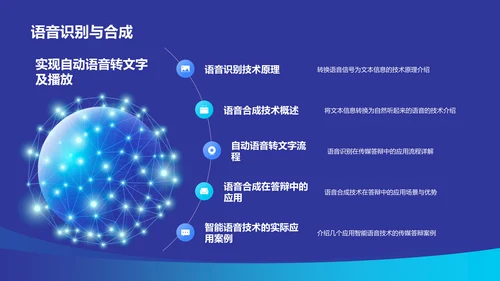 蓝色科技风人工智能在传媒毕业答辩中的应用PPT模板