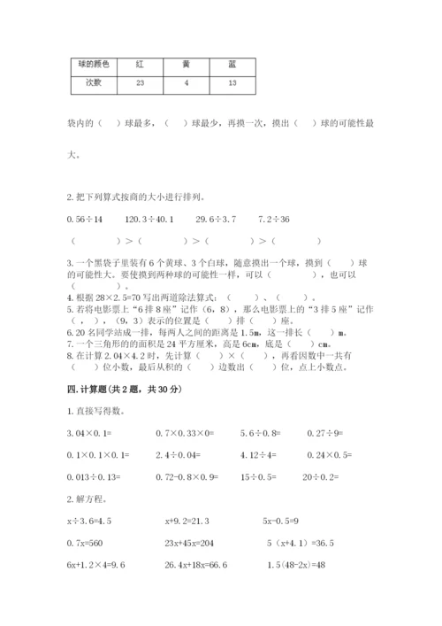 人教版五年级上册数学期末测试卷（考点梳理）word版.docx