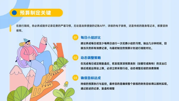 蓝黄色插画风旅游计划指南PPT模板