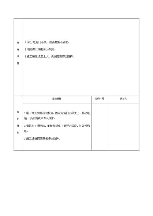 施工安全隐患排查记录表