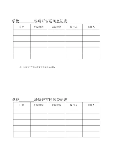 学校场所开窗通风登记表