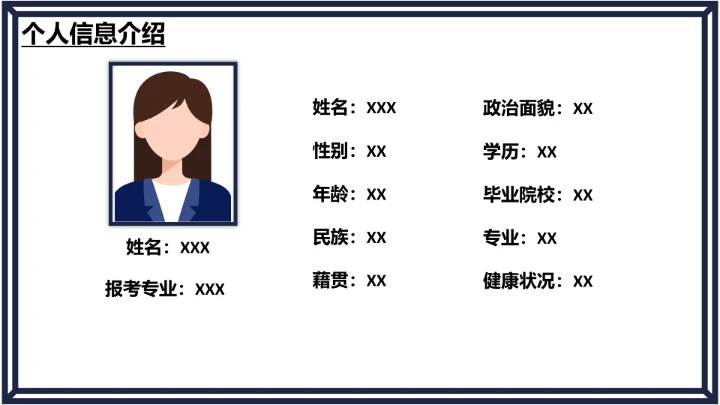 研究生复试面试个人简历介绍通用PPT模版