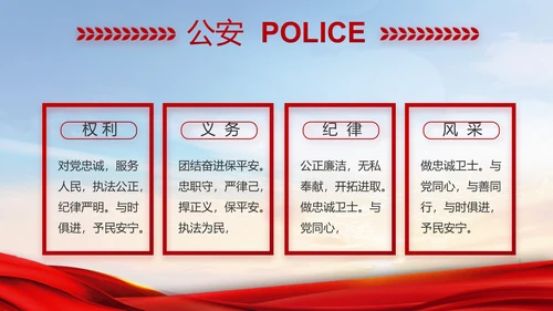 红色大气民警警察年终工作总结PPT