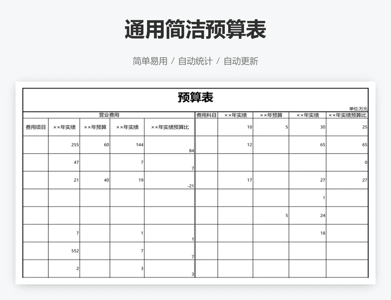 通用简洁预算表