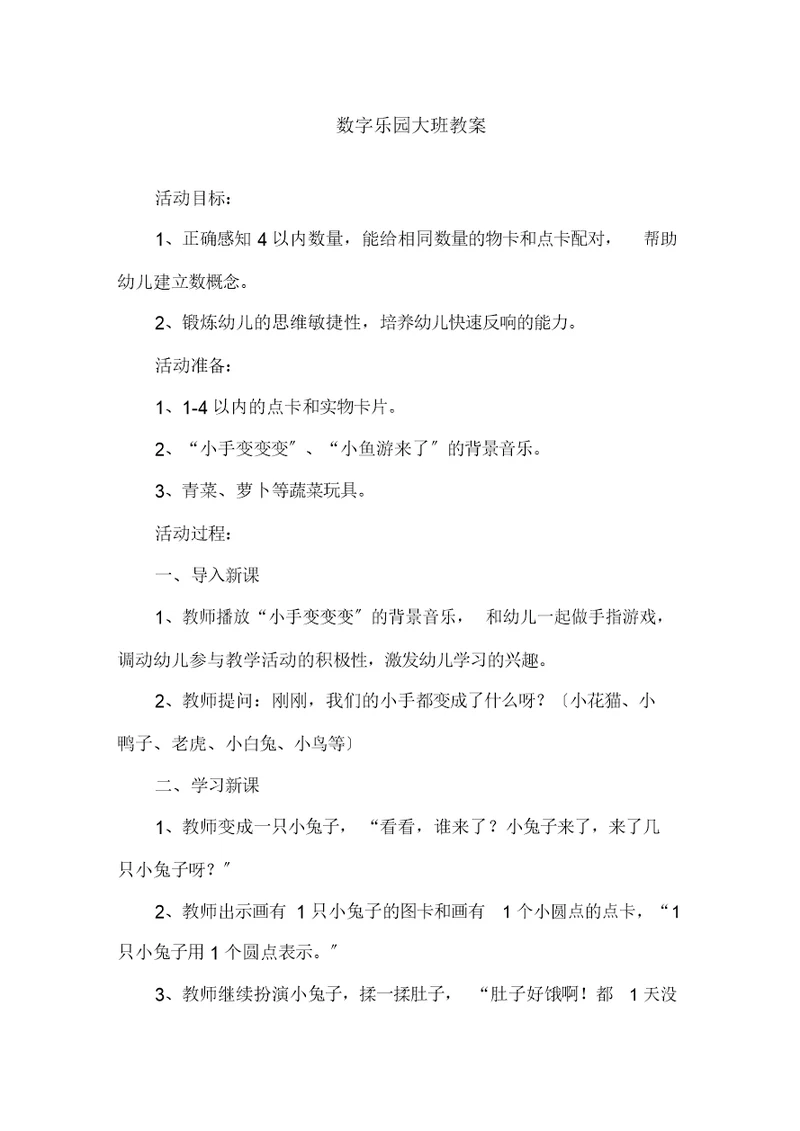 数字乐园大班教案精选