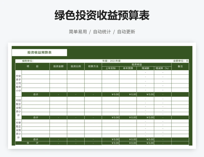 绿色投资收益预算表