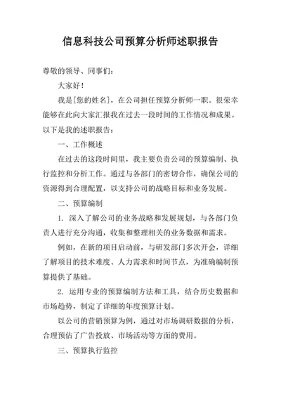 信息科技公司预算分析师述职报告