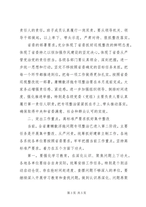 在开展庸懒散浮拖问题专项整治工作推进会上的讲话.docx