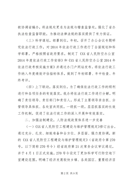 人防办依法行政工作报告.docx