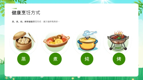 绿色扁平风学生饮食健康防护指南PPT
