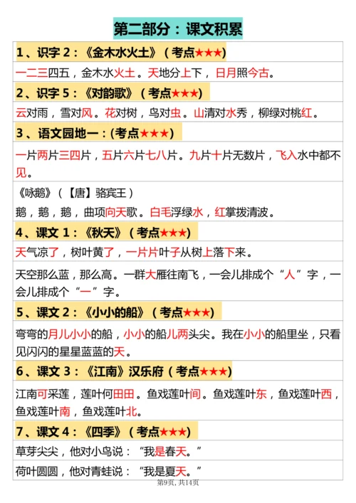 24秋【一上】语文期末复习必背汇总