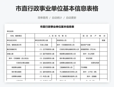 市直行政事业单位基本信息表格