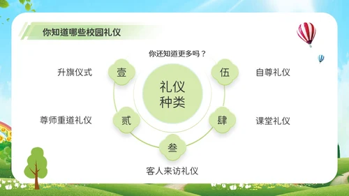 绿色清新卡通插画校园文明礼仪少先队PPT课件