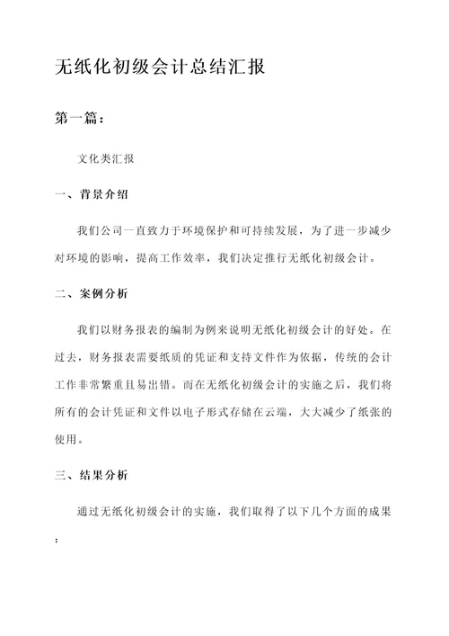 无纸化初级会计总结汇报