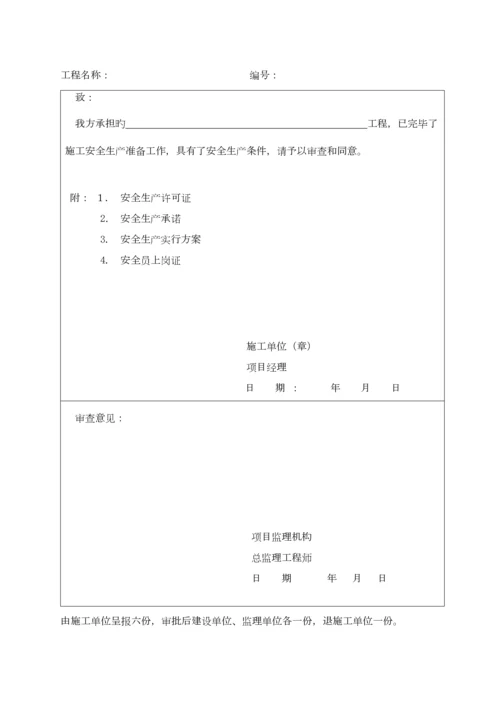 开工报审施工单位使用表格施工单位需要提交的表格.docx