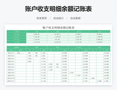 账户收支明细余额记账表