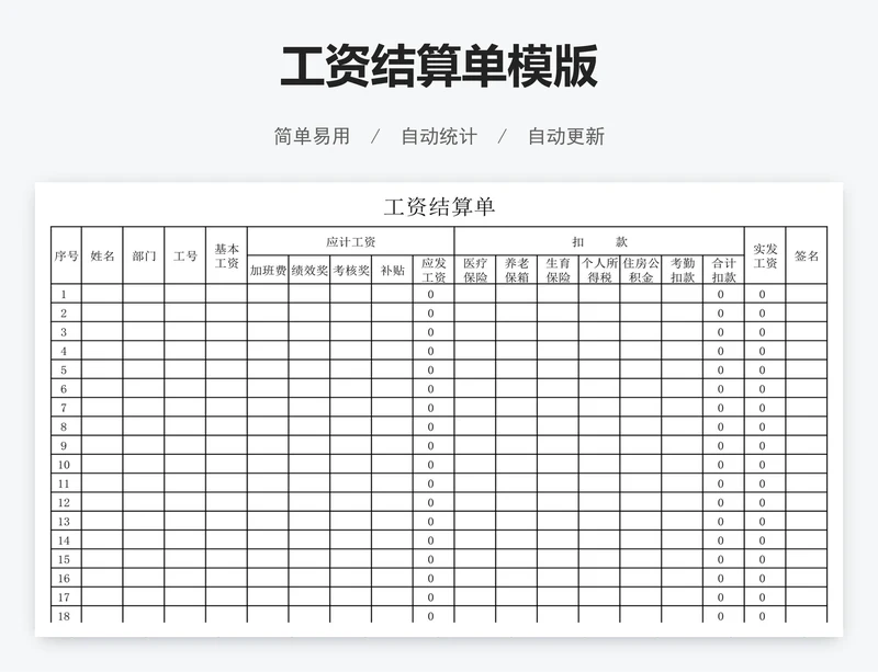工资结算单模版