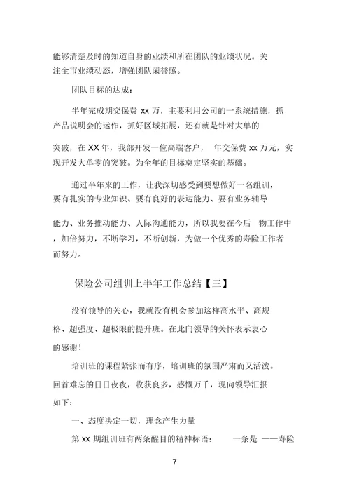 保险公司组训上半年工作总结范文