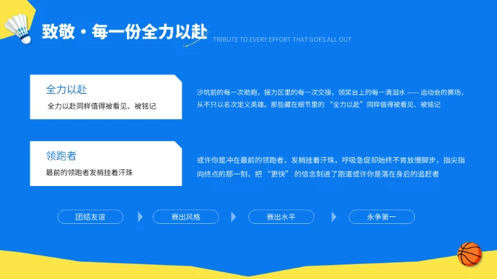 蓝色插画风校园运动会闭幕式总结PPT模板