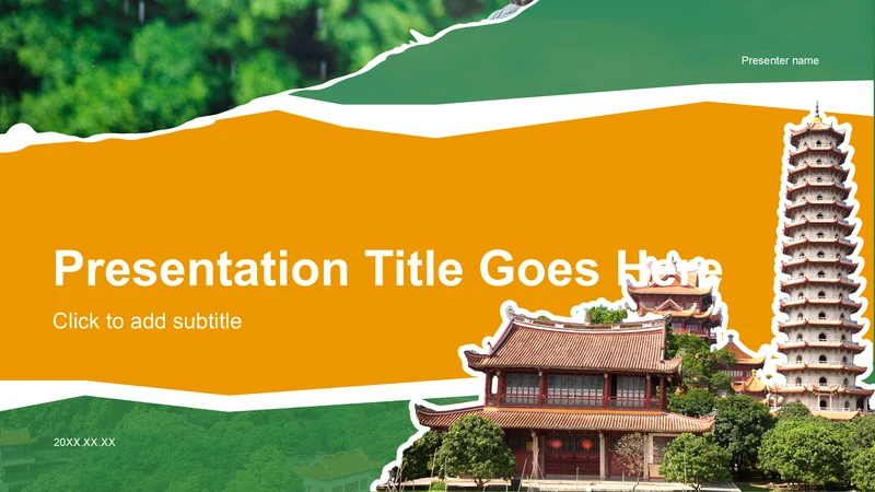 橙色撕纸风福州历史名城与自然风光探索PPT主题