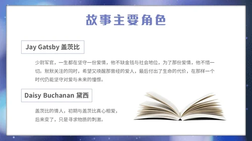蓝色星光简约读书分享会了不起的盖茨比主题PPT模板