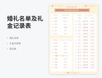 婚礼名单及礼金记录表