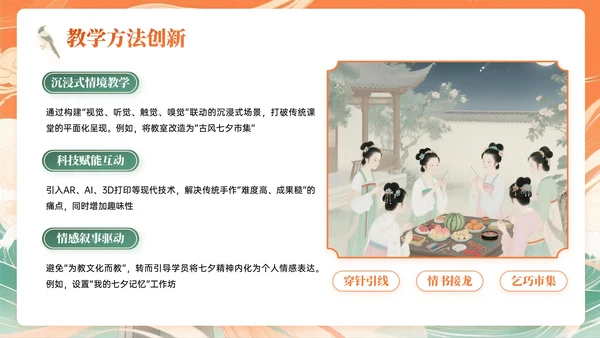 橙绿色中国风七夕文化体验课主题PPT模板