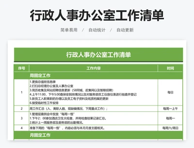 行政人事办公室工作清单