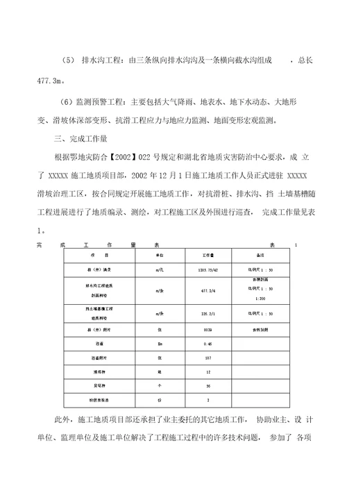 某滑坡的施工地质报告