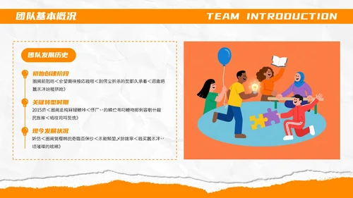 橙色撕纸风个性团队介绍PPT模板