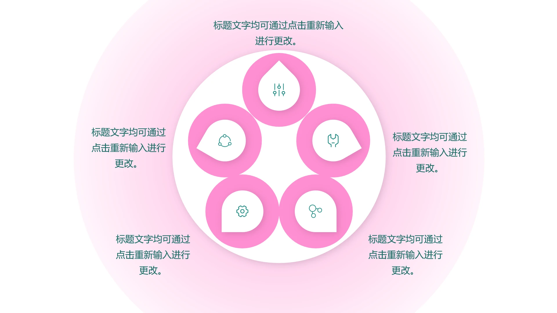 单页五项各方向圆形图PPT模板