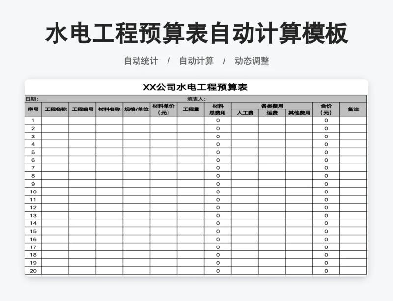 水电工程预算表自动计算模板