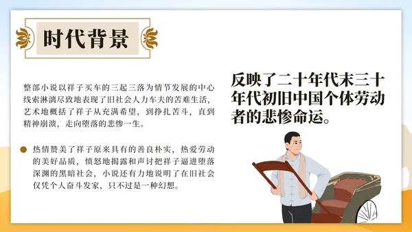 黄色古典中国风世界文学名著骆驼祥子课件PPT模板