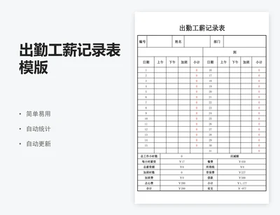 出勤工薪记录表模版