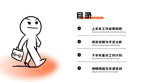 黑白简笔画线条年中述职PPT模板