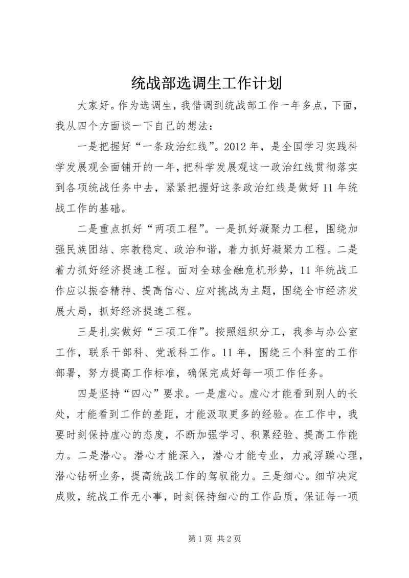 统战部选调生工作计划精编.docx