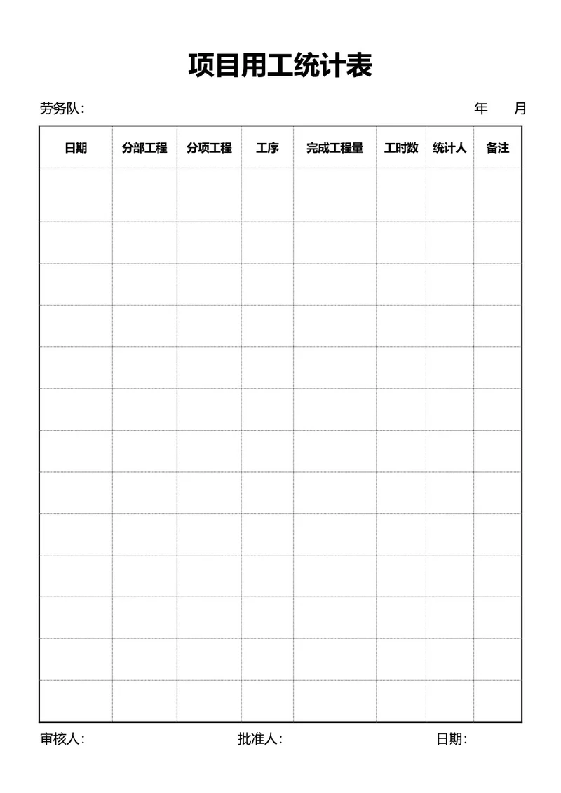 简约风项目用工统计表