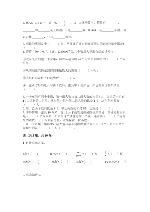 小学六年级下册数学摸底考试题精品（考点梳理）.docx