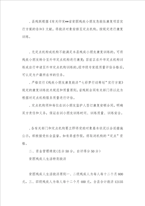 县残联民生工程绩效自评汇报2