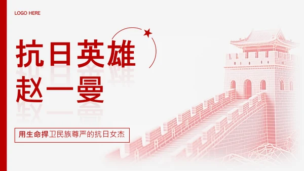 红色简约民族英雄赵一曼介绍PPT模板