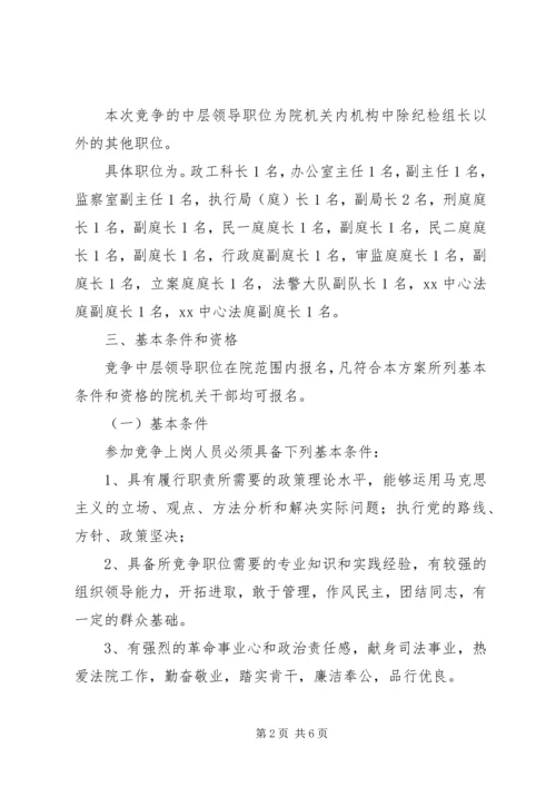 人民法院中层领导职位竞争上岗实施方案文秘文书.docx