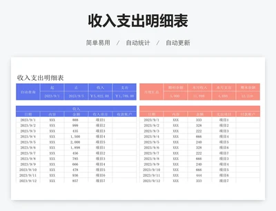 收入支出明细表