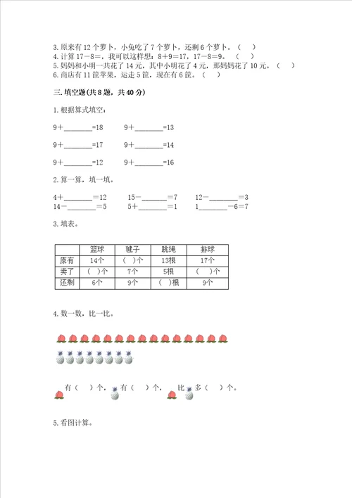 小学数学一年级20以内的退位减法练习题ab卷