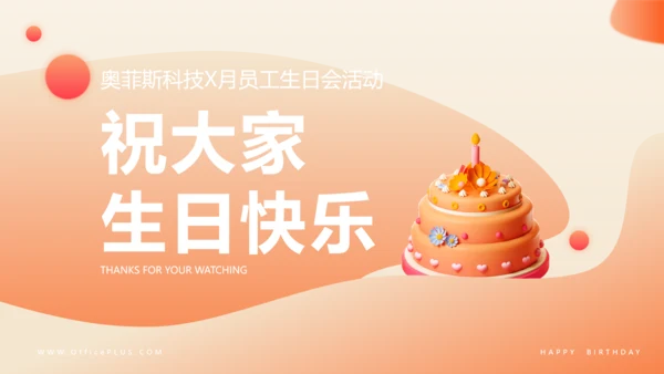 3D风橙色企业员工生日PPT