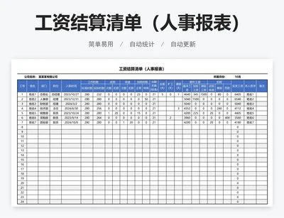 工资结算清单(人事报表)