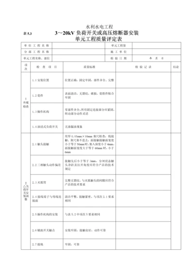 负荷开关或高压熔断器安装单元工程质量评定表(5.3).docx