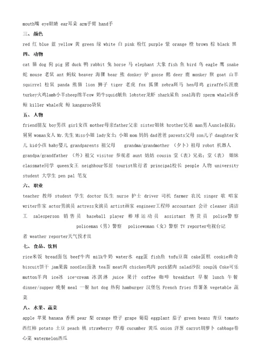 小升初英语单词分类汇总大全最全2