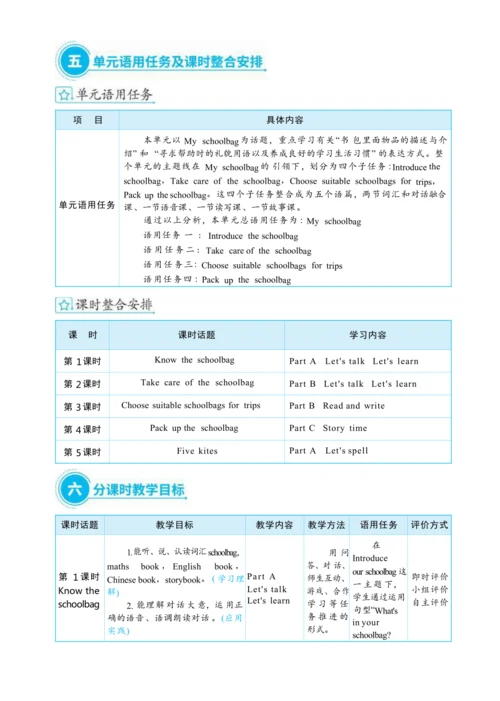 Unit 2 My schoolbag 单元整体教学设计(表格式）